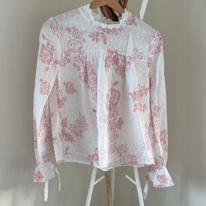 Floral Lace Women's Top - Pink and White